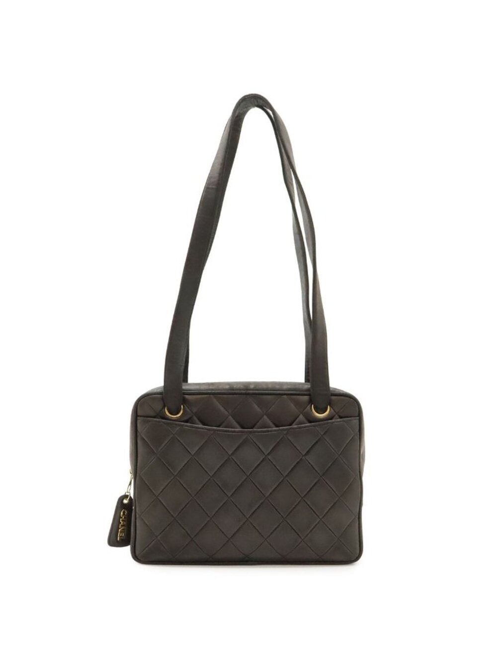 Chanel CC Logo Quilted Tote Shoulder Bag Leather Black Gold